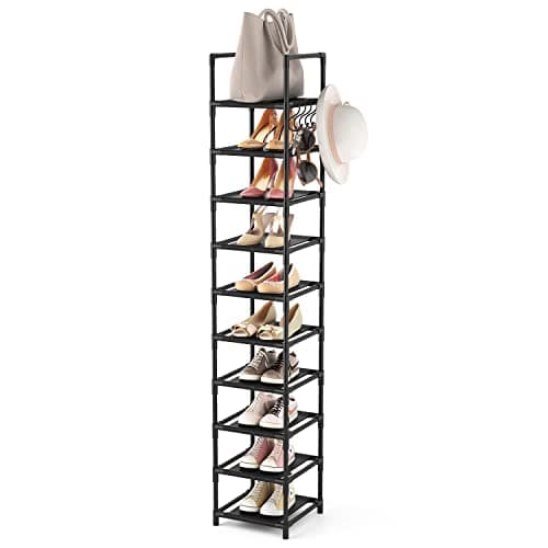 LANTEFUL Tall Narrow Shoe Rack for Entryway, 10-Tier Sturdy Metal Shoe Shelf image
