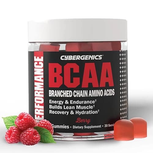 Cybergenics BCAA Gummies, Energy Chews with Electrolytes Branched Chain Amino Acids, Build Lean Muscle and Boost Endurance, 60 Gummies, Berry Flavored image