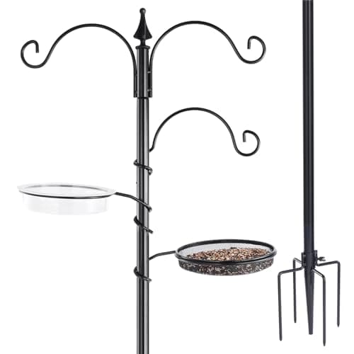 Backyard Expressions Bird Feeding Station Kit - 77" Bird Feeder Pole with 5 Prong Base, Wild Bird Feeder Stand for Outdoors Hanging Bird Feeders - Black image