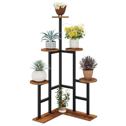 IBUYKE 4 Tier Plant Stand Indoor, Tall Flower Pot Stand for Multiple Plants, Tiered Corner Plant Shelf for Living Room Patio Balcony Garden, Rustic Brown TMJ072H image