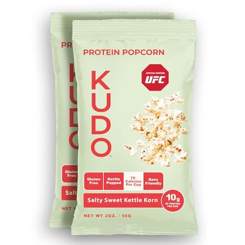 KUDO Protein Popcorn, Salty Sweet | 10g of Protein Per Bag | 100% Whole Grain & Non-GMO Healthy Snacks | Keto Friendly & Gluten Free Kettle Popcorn, 2 oz. Bag (2 Pack) image