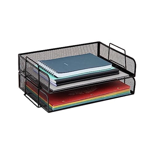 Mind Reader Stackable Paper Tray, Desktop Organizer, File Storage, Office, Metal Mesh, 13.25" L x 9.75" W x 6.25" H, 2 Pcs., Black image