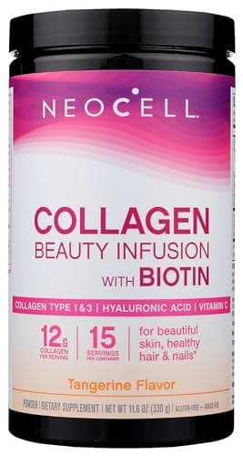 NeoCell Collagen Powder with Biotin, Vitamin C & Hyaluronic Acid, Collagen Type 1 & 3, Beauty Infusion Promotes Beautiful Skin, Healthy Hair & Nail, Gluten Free, Tangerine, 11.64 Oz image