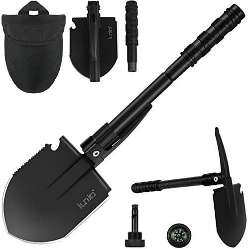 iunio Folding Survival Shovel, Military-Grade Entrenching Tool, Collapsible Emergency Shovel for Disaster Recovery,Car Emergency, Multi-Tool Spade with Pickaxe,Camping,Trenching,Hiking,Gardening image