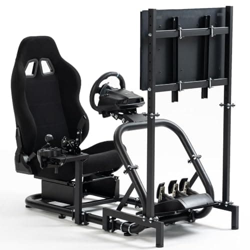 Supllueer Racing Sim Cockpit with Ergonomic Seat&Monitor Stand Fit for Logitech/Fanatec/Thrustmaster G27 G923 G920,50mm Large Round Tube Driving Simulator Stand, No Steering Wheel/Shift/Pedal/TV image