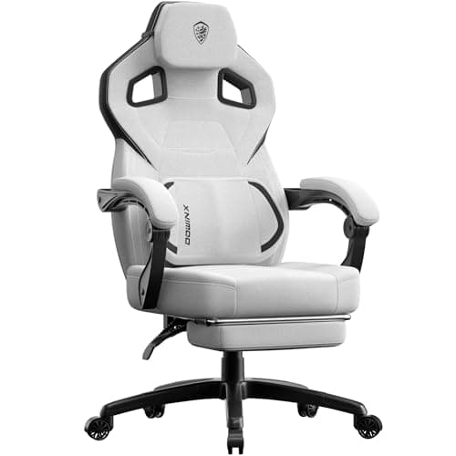 Dowinx Fabric Gaming Chair with Footrest, Big and Tall Gamer Chair with Lumbar Support, Wide Back Computer Chair for Heavy People, Grey image