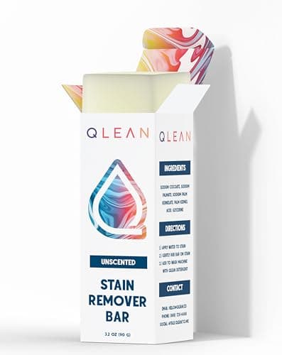 QLEAN Vegan Stain Remover Bar for Fabrics, Laundry Bar Soap for Clothes – Plant-Based, Travel-Friendly Stain Remover for Grease, Wine, Coffee, Grass & More – Non-Toxic & Safe for Delicates (3.2 oz) image