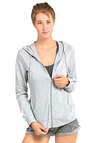 Sofra Women's Thin Cotton Zip Up Hoodie Jacket (M, Heather Grey) image