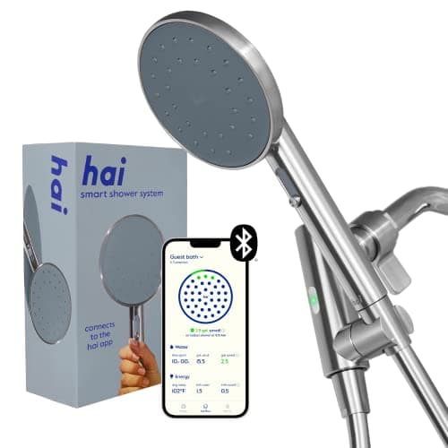hai Smart Shower Head, Bluetooth Handheld Water Saving Showerhead with Adjustable High Pressure to Spa-Like Mist, Stainless Steel, Easy Installation, Customizable LED Lights, Charcoal, 1.8 GPM image
