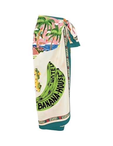 Fhniepan Women's Beach Swimwear Printed Long Sarong Coverups Bathing Suit Pareo Large Pashmina Wrap Skirt(Green,One Size) image