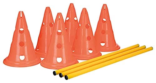 TRIXIE Dog Agility Hurdle Cone Set – Dog Agility Set with Height Adjustable Crossbar for Beginners & Advanced, Dog Agility Equipment for Dog Obstacle Courses – 6 x Cones, 3 x Agility Rods image