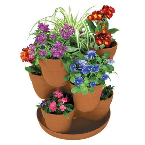 EMSCO Bloomers Stackable Flower Tower Planter – Holds up to 9 Plants – Great both Indoors and Outdoors – Terra Cotta image