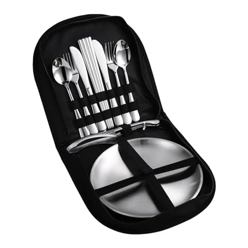 KERMANDO Stainless Steel Outdoor Camping Mess Kits - Portable Cutlery Bag image