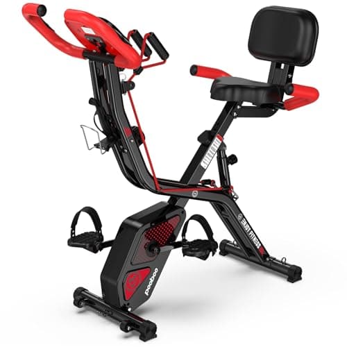pooboo Folding Exercise Bike, Fitness Stationary Bike Machine, Upright Indoor Cycling Bike, 4-in-1 Magnetic X-Bike with 8-Level Adjustable Resistance, Bottle Holder image