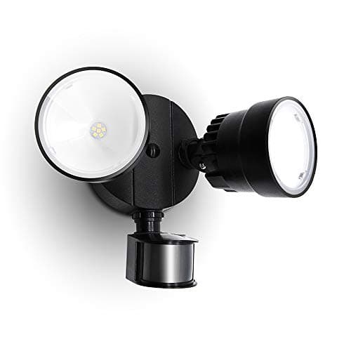 LUTEC Shrimp P6221B-PIR24 2000 Lumen 18 Watt 26 LED Motion Activated Integrated Dual-Head Floodlight Outdoor, IP54 Waterproof Exterior Security Wall Light for Patio, Garden, Yard-Black image