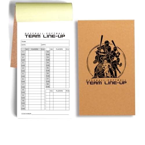 100 Baseball & Softball Lineup Cards, 25 Games with 18 Player Roster Line Up Cards Sheet for Coaches Umpires, School College Game (4-Part Carbon Copies-4.52 x 7.86 Inch) image