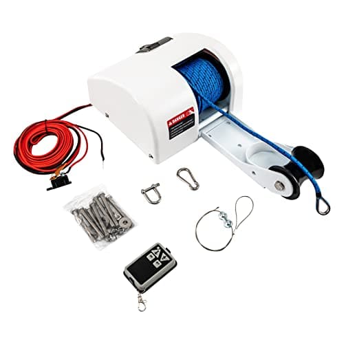 45LBS Marine Electric Anchor Winch, 12V Windlass Anchor Winch with Remote Control Saltwater Boat Windlass Kit with 100-feet Pre-Wound Anchor Rope image