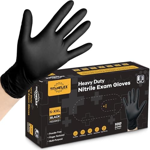 TitanFlex Disposable Nitrile Exam Gloves, 6-mil, Black, Large 100-ct Box, Heavy Duty Disposable Gloves, Cooking Gloves, Mechanic Gloves, Latex Free Gloves, Food Safe Rubber Gloves for Food Prep image