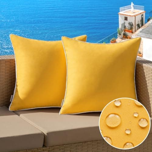 MIULEE Pack of 2 Outdoor Waterproof Pillow Covers Decorative Farmhouse Throw Pillow Covers Square Solid Color Couch Pillow Covers for Patio Tent Bed Sofa Living Room 18x18 Inch Yellow image
