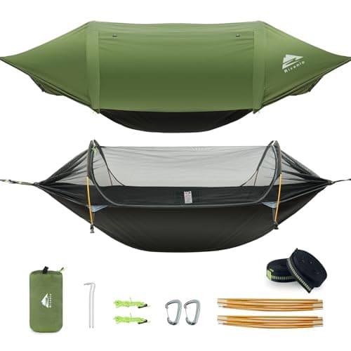 Rivenlo Camping Hammock Tent with Mosquito Net & RainFly, 3 in 1 Waterproof Lightweight Portable Sleeping Hammock Bug Backpacker Travel Outdoor Gear with Tree Strap Swing, for Hiking Patio Expedition image