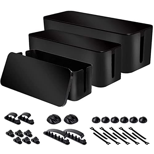 Chouky Cable Organizer Box Set of Three, Power Cover Cord Holder Surge Protector for Desk (Black) image