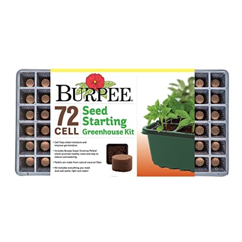 Burpee Greenhouse Indoor Starting Herbs, Flowers and Vegetables | Includes Dome, Watering, Seed Starter Tray, Coir Pellets | 10" W x 20" L x 5" H, One Size, 1 Kit (72 Cells) image