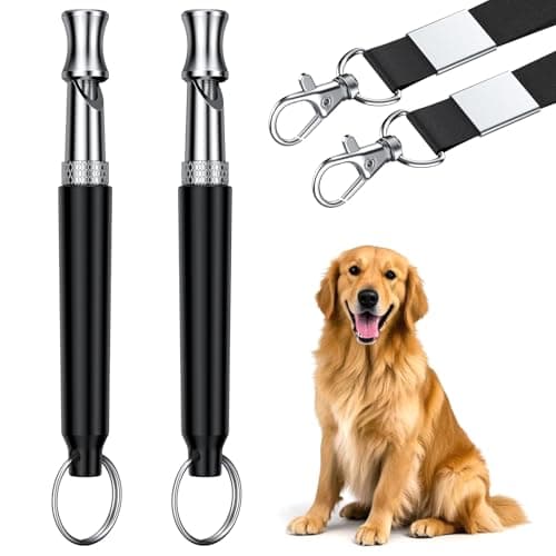DIZU Dog Whistle, Dog Training Whistle with Lanyard, 2 Pcs Adjustable Ultrasonic Silent Dog Recall Whistles, Professional Dog Whistle to Stop Barking Neighbors Dog (Black) image