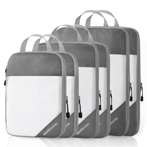 NICOSHOW 6 Set Compression Packing Cubes for Travel - Compressible, Lightweight, and Space-Saving Packing Cubes, Travel Essentials for Women, Grey image