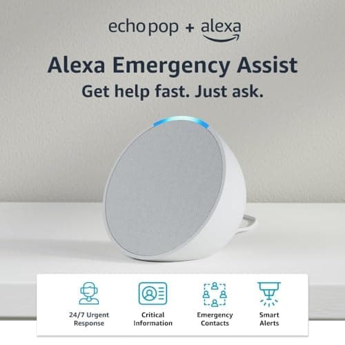 Echo Pop + Alexa Emergency Assist Monthly (auto-renewal) | Full sound compact smart speaker | Glacier White image