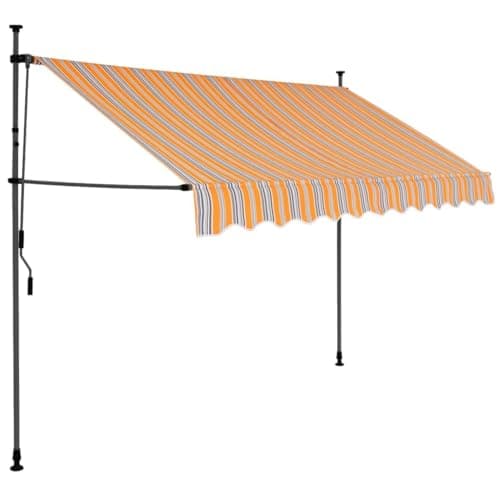 FEMICON Outdoor Shade Manual Retractable Patio Awning with Integrated LED Lighting, Weather Resistant Fabric, Yellow and Blue, 118.1-inch Width image