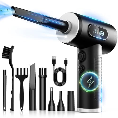 Compressed Air Duster-3 Gear Adjustable 100000RPM Electric Air Duster with LED Light, Rechargeable Cordless Air Blower for Keyboard Electric Devices Cleaning. Replaces Compressed Air Cans (Black) image
