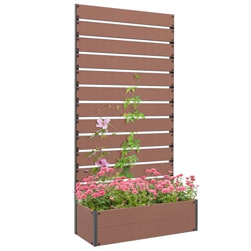 Outsunny Raised Garden Bed with Trellis for Climbing Plants, Planter Box with Self Draining Gap, Freestanding Trellis Planter for Outdoor, Patio, Deck, 35.75" x 15" x 70.75", Light Brown image
