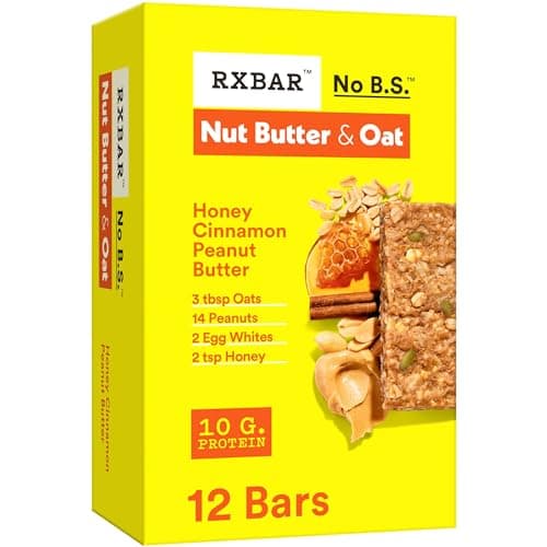 RXBAR Nut Butter and Oat Protein Bars, Protein Snacks, Snack Bars, Honey Cinnamon Peanut Butter, 23.2oz Box (12 Bars) image