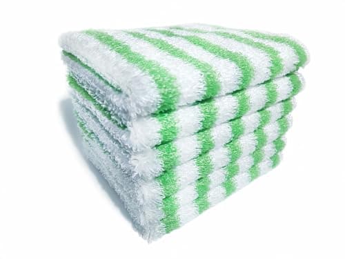 YWKEJI Bamboo Fiber Kitchen Towels, Double Thickened, Highly Absorbent, Quick Drying Durable Reusable Dishwasher Towels for Kitchen, 11.8" x 11", Pack of 6 (White Green Stripes) image