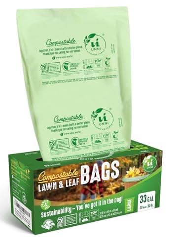 UNNI Compostable Lawn & Leaf Liner Bags, 30-33 Gallon, 124 Liter, 1.1 Mil Extra Thick, 20 Count, Yard Waste & Food Scraps Disposal, ASTM D6400, BPI, CMA & OK compost HOME Certified, San Francisco image