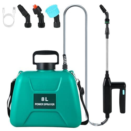2 Gallon Garden Battery Powered Sprayer: Electric Power Operated Weed Sprayer with 3 Mist Nozzles & 31.5" Retractable Wand - Portable Water Sprayer with Adjustable Shoulder Strap for Yard, Lawn image