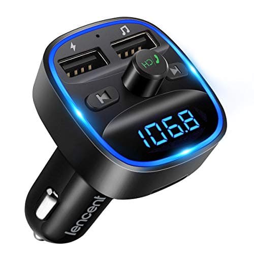 LENCENT FM Transmitter Car Bluetooth Adapter, Wireless Radio Music Adapter Car Kit with 2 USB Charging, Audio Receiver Car Charger MP3 Player, LED Display Hands-Free Calling Support U Disk & TF Card image