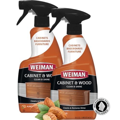 Weiman Cabinet and Wood Cleaner, Shine, Clean and Protect Spray - For Wood Cabinets, Furniture, Tables, Baseboards, Trim and more, 16 oz, 2 PACK with MicroFiber Towel image