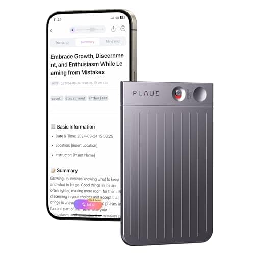 AI Voice Recorder, PLAUD Note Voice Recorder w/Case, App Control, Transcribe & Summarize with AI Technology, Support 112 Languages, 64GB Memory, Audio Recorder for Lectures, Meetings, Calls, Black image