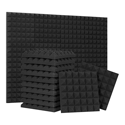24 Pack-12 x 12 x 2 Inches Pyramid Designed Acoustic Foam Panels, Sound Proof Foam Panels Black, High Density and Fire Resistant Acoustic Panels, Sound Panels, Studio Foam for Wall and Ceiling image
