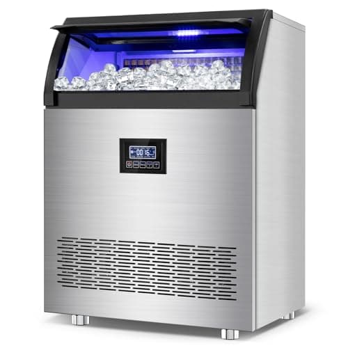 Commercial Ice Maker Machine 360LBS/24H with 80LBS Storage Bin, 126PCS Ice Cubes Ice Machine Stainless Steel Undercounter/Freestanding Ice Maker for Home Bar Outdoor, Self Cleaning image