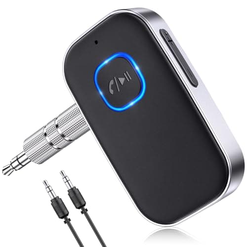 COMSOON Bluetooth Receiver for Car, Noise Cancelling 3.5mm AUX Bluetooth Car Adapter, Wireless Audio Receiver for Home Stereo/Wired Headphones, Hands-Free Call, 16H Battery Life - Black+Silver image
