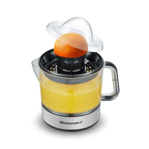 Elite Gourmet ETS623 BPA-Free Electric Citrus Juicer, Compact, Large Volume, Pulp Control, Oranges, Lemons, Limes, Grapefruits with Easy Pour Spout, 24oz, Black/Stainless Steel image