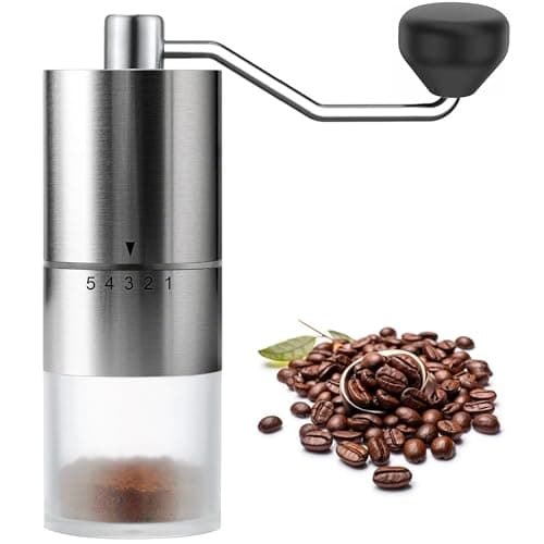 EZLucky Portable Manual Coffee Grinder - Conical Burr with 5 Adjustable Settings for Smooth Grinding, Perfect for Espresso Enthusiasts at Home, Office, or Camping image