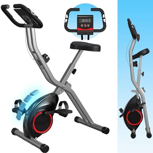 Foldable Exercise Bike for Small Apartments, Stationary Bikes for Home, Indoor Portable Cycling Bike with 16-Level Magnetic Resistance, 260LBS Capacity image
