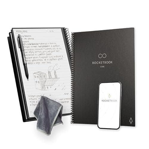 Rocketbook New Core Reusable Spiral Notebook, Letter Size 8.5x11, Black - Lined Pages, App-Connected, Erasable, Durable Cover, Ideal for School, Work, and Creative Projects image