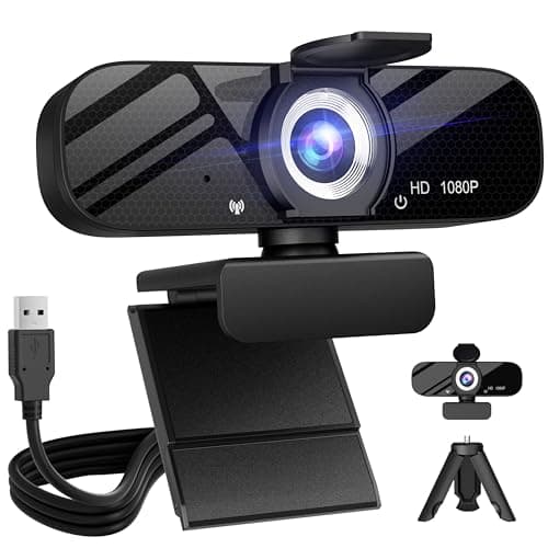 Full HD Webcam with Built-in Microphone and Rotatable Tripod, 1080P Video and Wide Angle Camera, Privacy Cover, for Desktop PC or Laptop Computer image