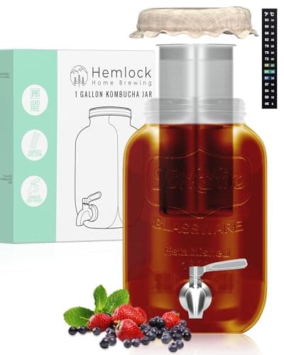 1 Gallon Kombucha Jar with Spigot, Continuous Kombucha Brewing Jar Kit, Glass Kombucha Starter Kit with Stainless Steel Mesh Filter and Cloth Top image