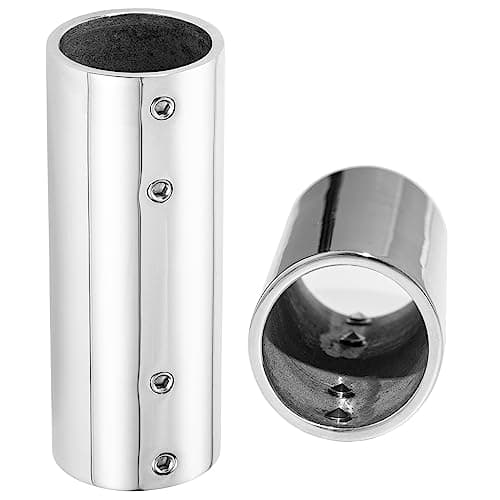 Handrail Straight Pipe Fitting Connector,AICWIOO 1 Inch 316 Stainless Steel Emt 2-Way Tube Connector Heavy Duty Bimini Top Hardware Conduit Connector for Deck Yacht/DIY project（2PCS） image