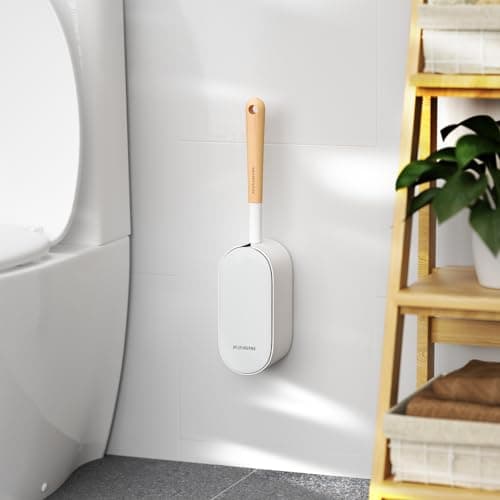 Wooden Toilet Brush, OSCIOSS Toilet Brush and Holder Set with Ergonomic Design, Compact Size, Durable Bristles, Bamboo RV Toilet Cleaner & Holder for Bathroom image